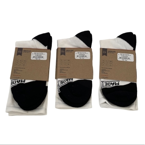 3x NWT MADE HERE Classic Crew Cotton Socks White Black Unisex Socks, S/M - Picture 3 of 8